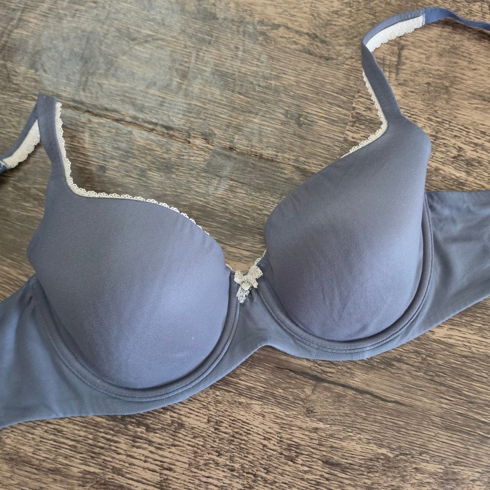 VICTORIA'S SECRET Lined Demi Bra Womens 38C Blue Lace Trim Underwire Comfort